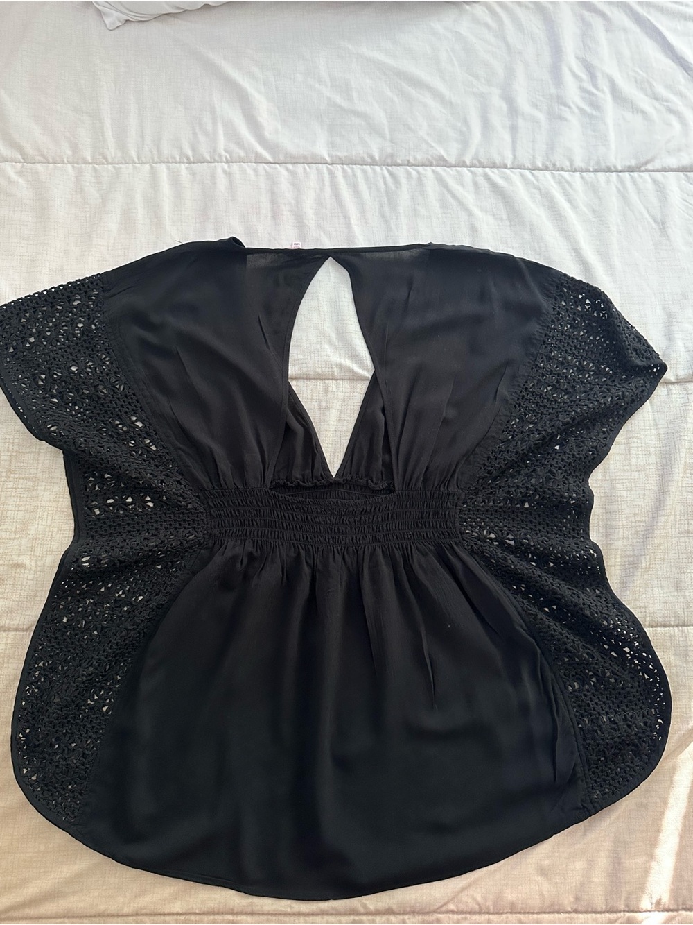 Victoria's Secret Black Crochet-Sleeve V-Back Swim Coverup Tunic - Picture 10 of 12